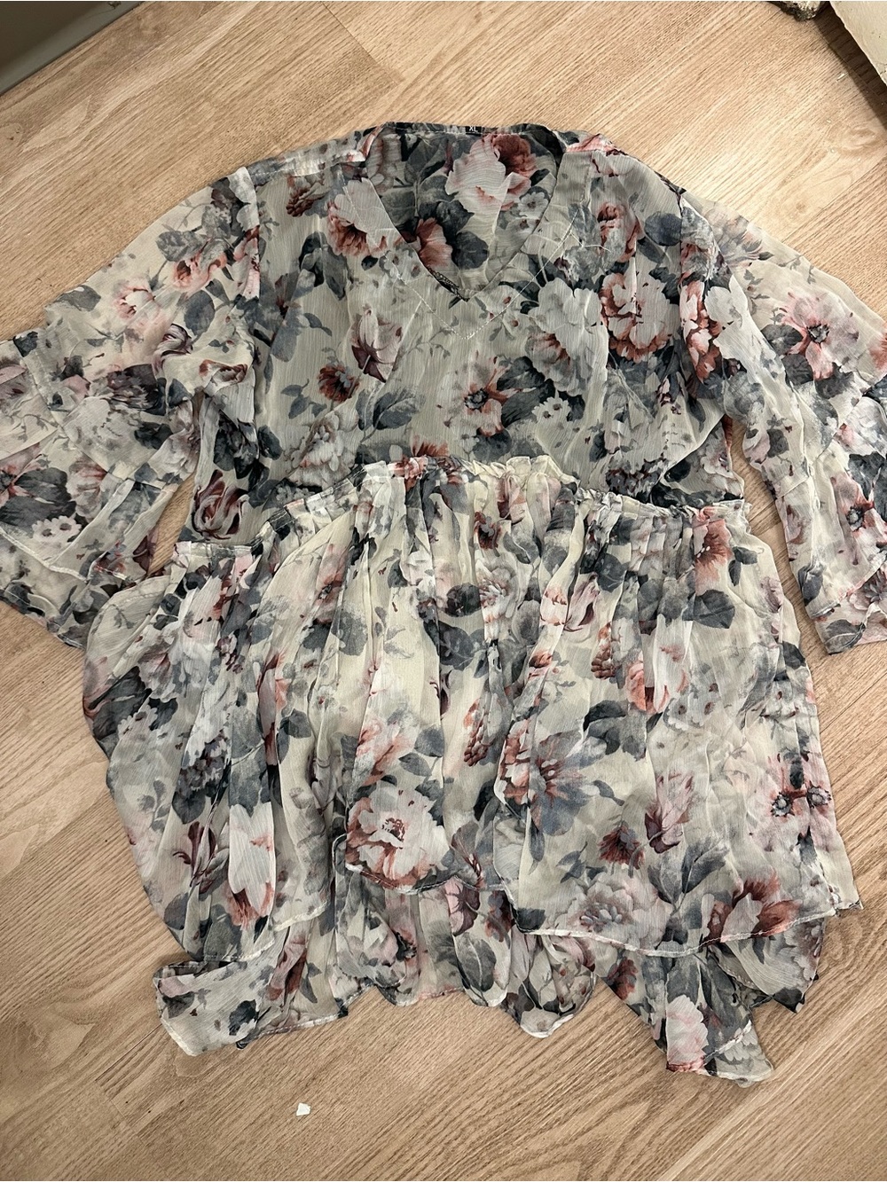 Floral Sheer V-Neck Women’s Top in Cream and Blush